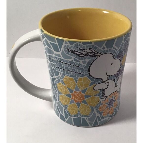 Peanuts Snoopy Mosaic Coffee Mug Cup by Gibson Vintage 1990s Yellow Blue - Picture 5 of 8
